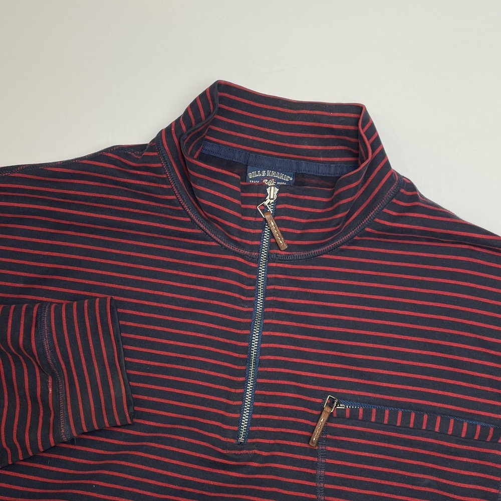 Bills Khakis Quarter Zip Sweater Mens Large Blue‎ Red Striped Pullover Rugby